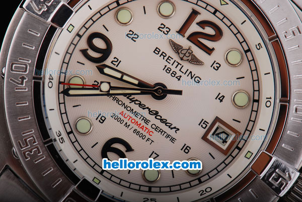 Breitling Superocean Automatic Movement Beige Dial with Numeral and Green Round Marker-SSband - Click Image to Close